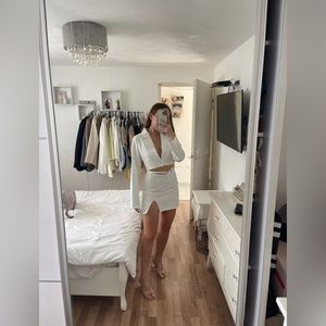 Co-ord white set jacket and skirt